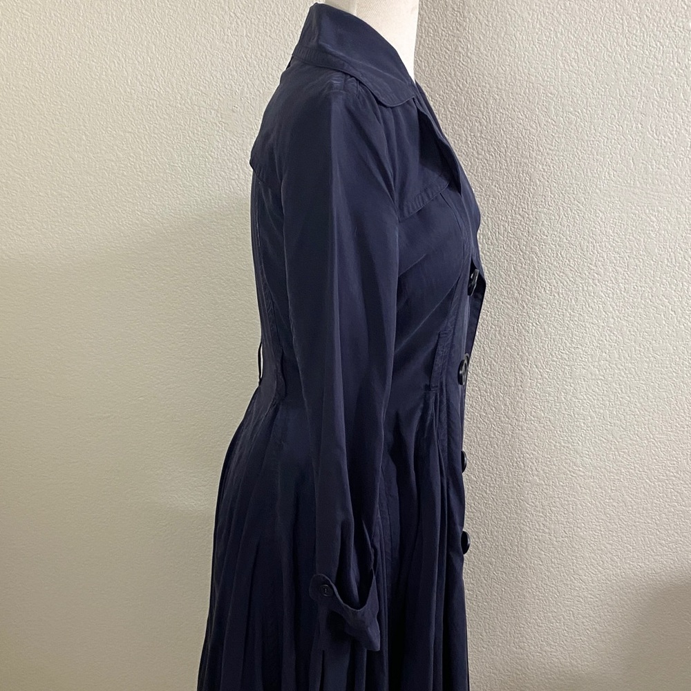 dRA for Anthropologie Navy‎ Double-Breasted Long Sleeve Trench Coat - Picture 4 of 7